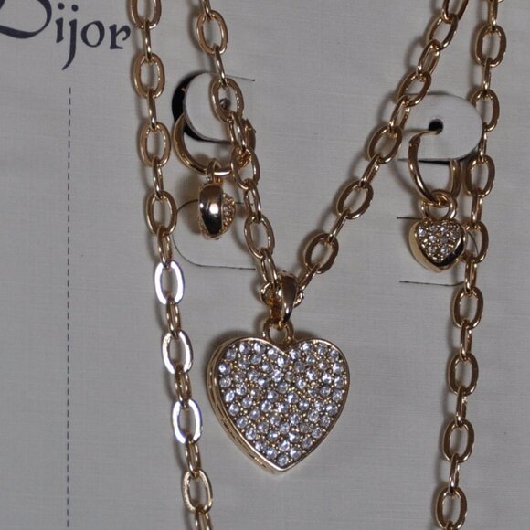 Bijoux, Bijor Earing Necklace Jewelry Set Silver & Gold Tone Rhinestone Accents - Picture 2 of 4